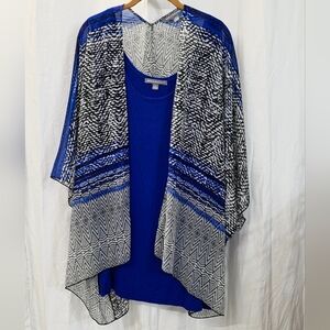Kate Mallory 2x 18/20 2pc Set Camisole Chiffon Open Cardigan Blue Black Top